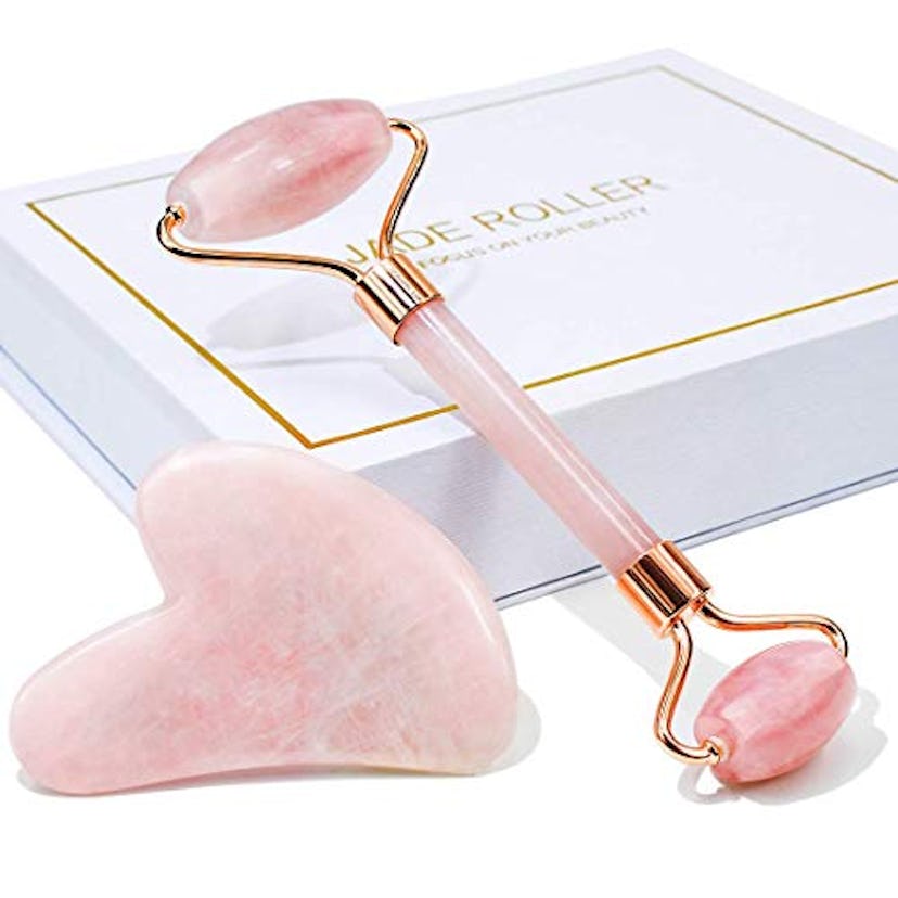 Rose Quartz Roller & Gua Sha Stone Set