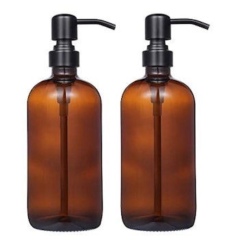 Amber Glass Pint Jar Soap Dispenser - 2-Pack