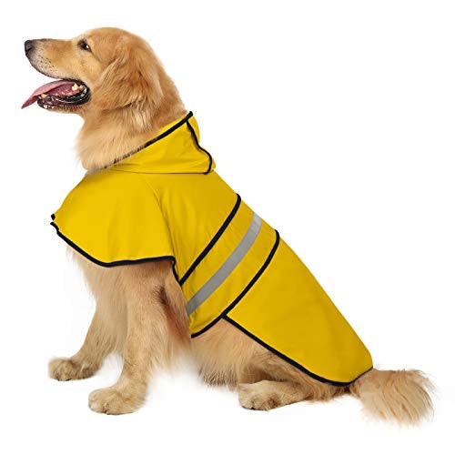 Yellow XXXL Hooded Outdoor Dog Poncho Rainwear with Reflective Strip and Pocket SUNFURA Extra Large Dog Raincoat Breathable Lightweight Dog Rain Coat Jacket for Large Dogs 