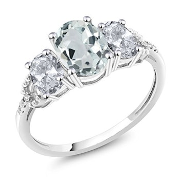 Gem Stone King Aquamarine and White Topaz Engagement Ring