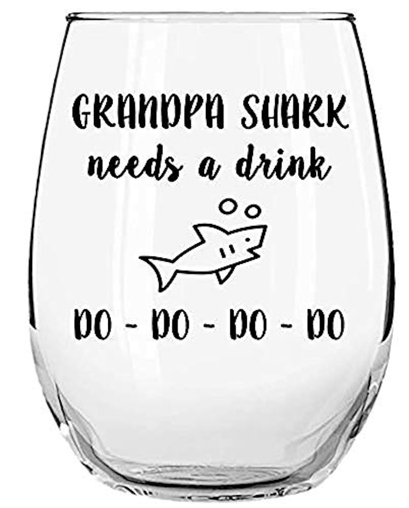 Grandpa Shark Needs a Drink Do Do Do Do Wine Glass