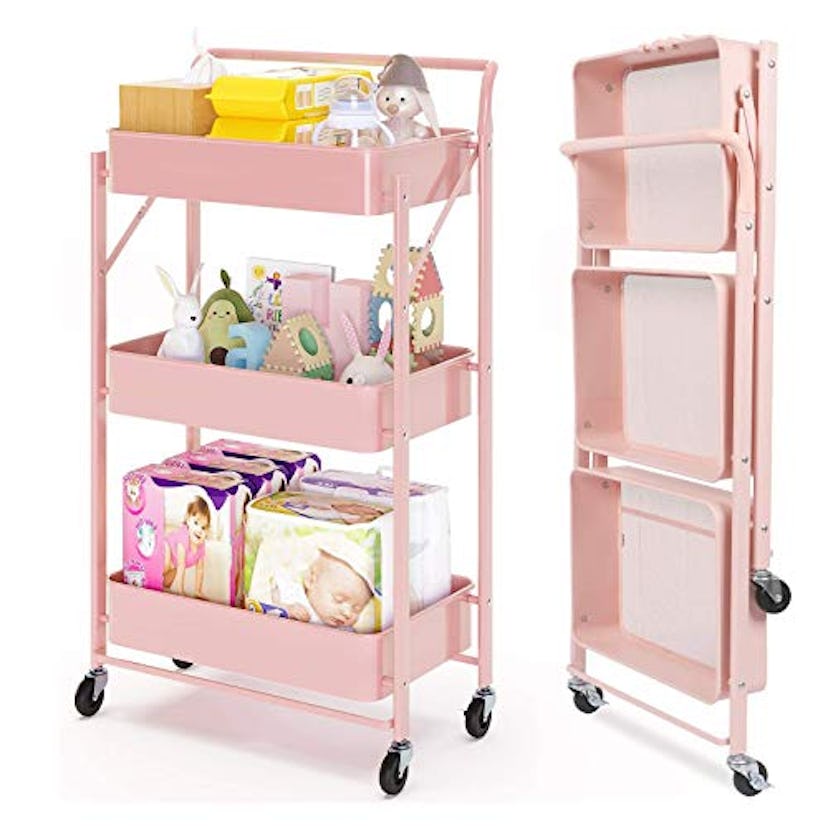 Foldable Cart with Wheels 3 Tier Rolling Cart