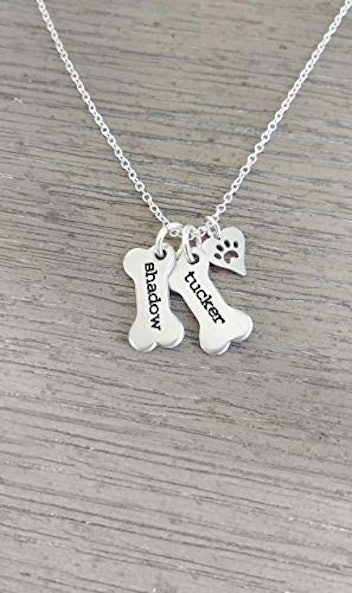 Personalized Dog Bone Necklace with Dog Paw Charm