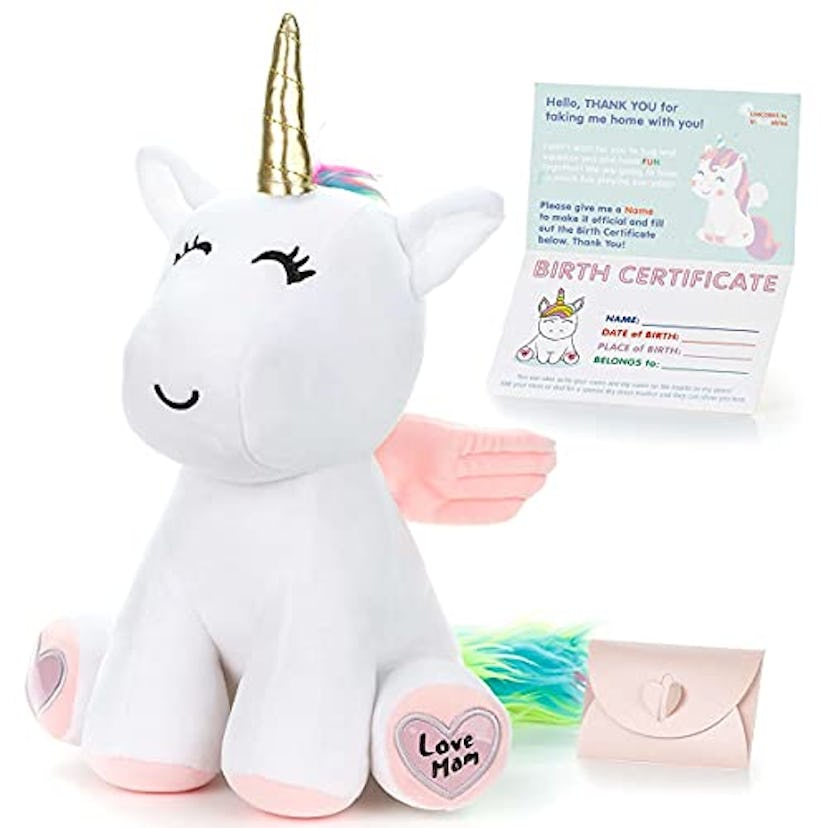 Stuffed Unicorn With Writable Heart Paws