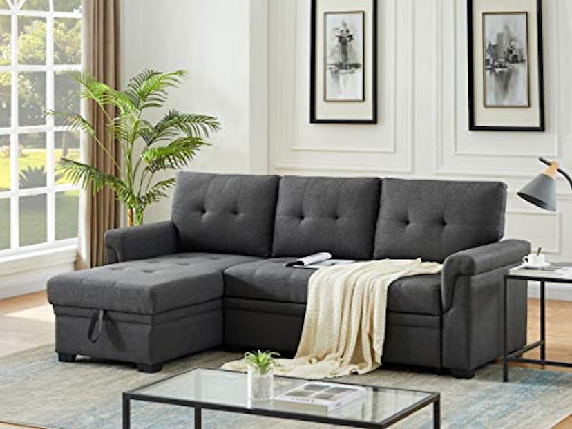 Lilola Home Lucca Linen Reversible Sleeper Sectional Sofa