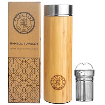 LeafLife Bamboo Hot/Cold Thermos with Tea Infuser & Strainer