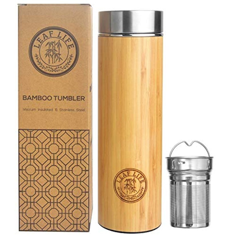 LeafLife Bamboo Hot/Cold Thermos with Tea Infuser & Strainer