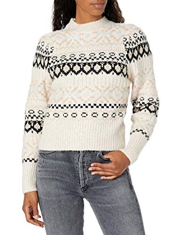 ASTR the label Women's Fair Isle Maria Mock Neck Fitted Sweater
