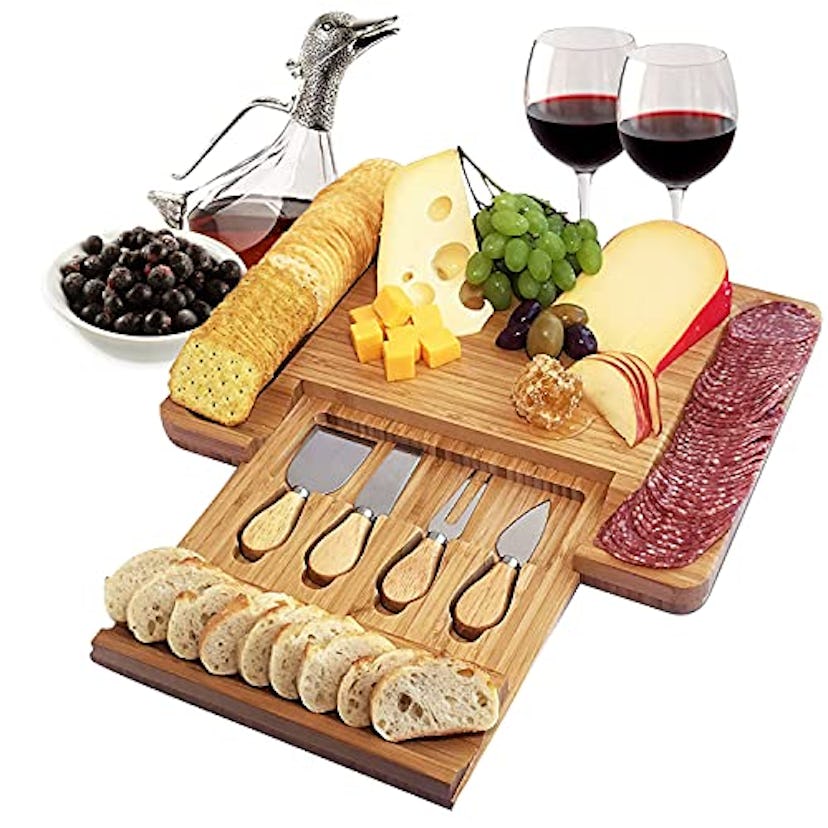 Home Euphoria Natural Bamboo Cheese Board and Cutlery Set