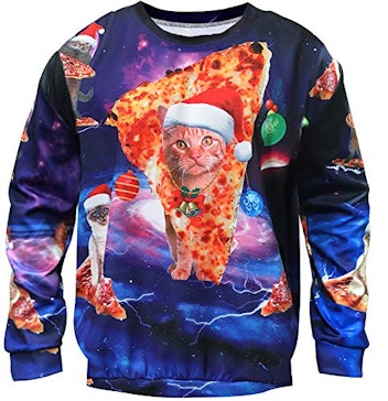Pizza Cat Unisex Ugly Christmas Sweater