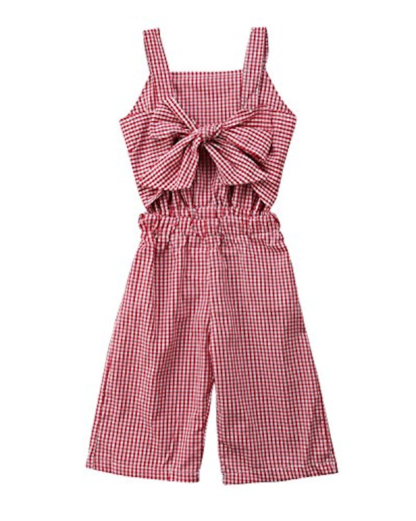 Qiylii Plaid Big Bow Sleeveless Jumpsuit