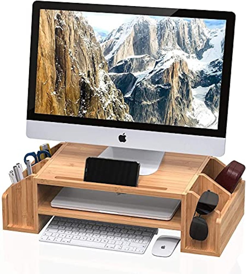 WELL WENG Bamboo Monitor Riser with Storage