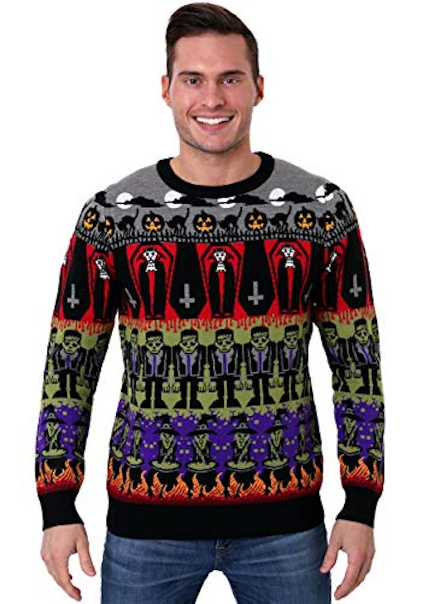 Adult Classic Horror Monsters Fair Isle Halloween Sweater