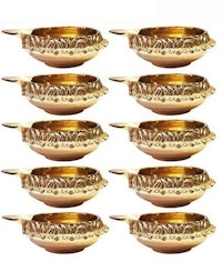 Craftsman 10-Piece Handmade Brass Oil Lamps for Diwali