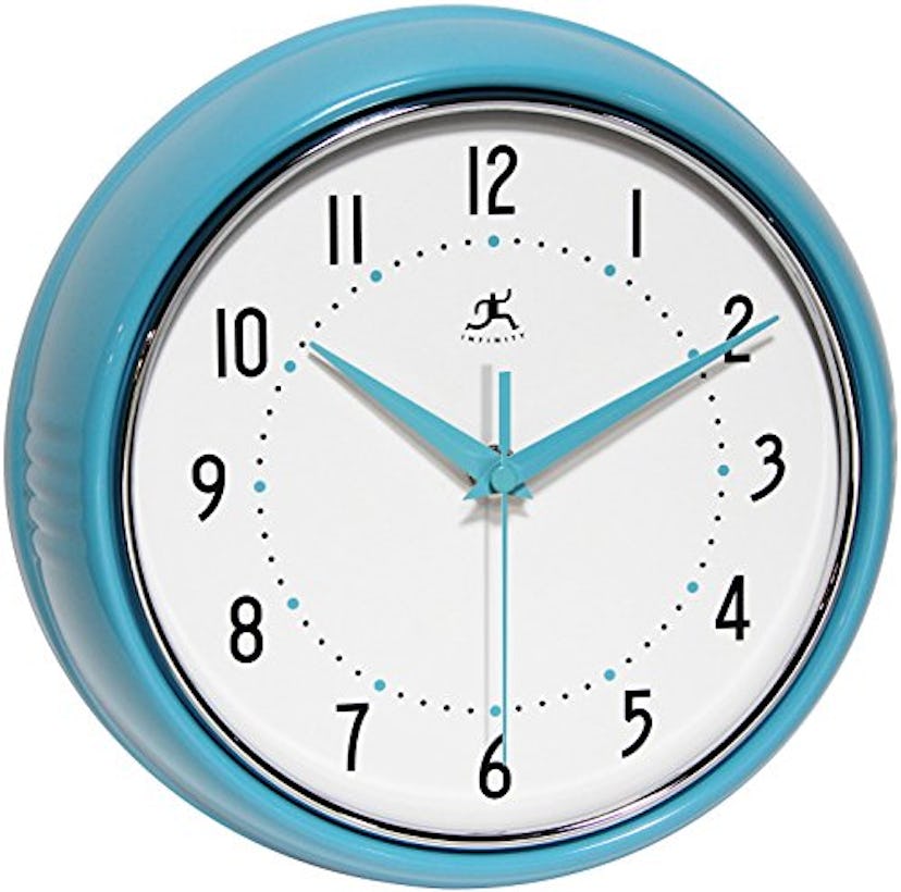 Infinity Instruments Turquoise Retro 9-1/2-Inch Metal Wall Clock