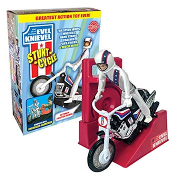 The Amazing Wind-up and go Extreme Evel Knievel Stunt Cycle with Energizer Launcher and Stunt Trail ...