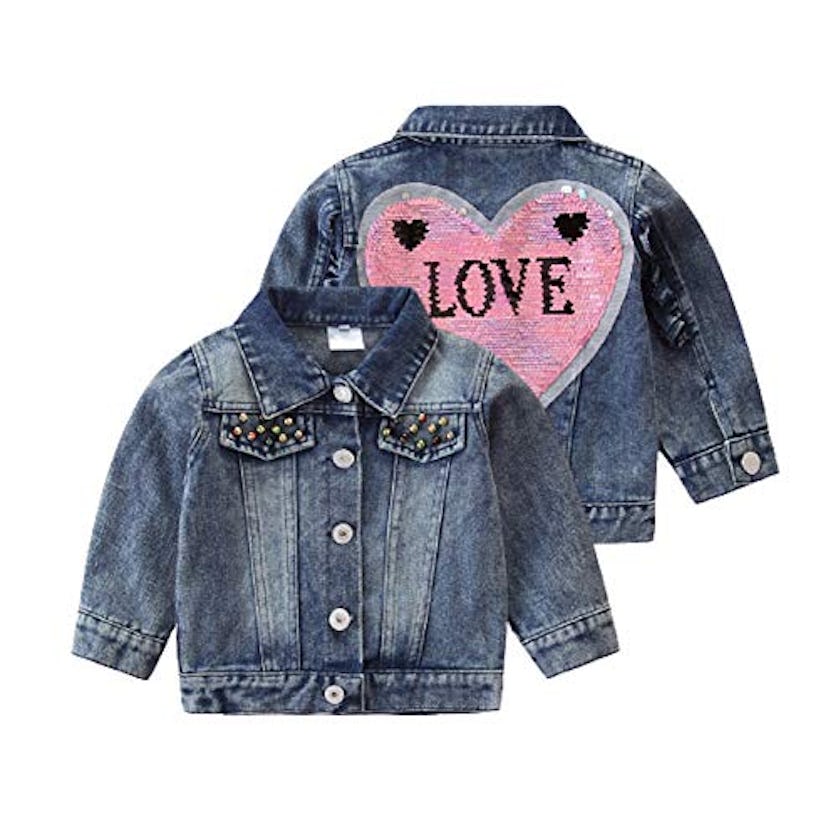 EYIIYE Toddler Girls Sequin Jean Jacket