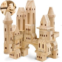 FAO Schwarz Medieval Knights & Princesses Wooden Castle Building Blocks Set