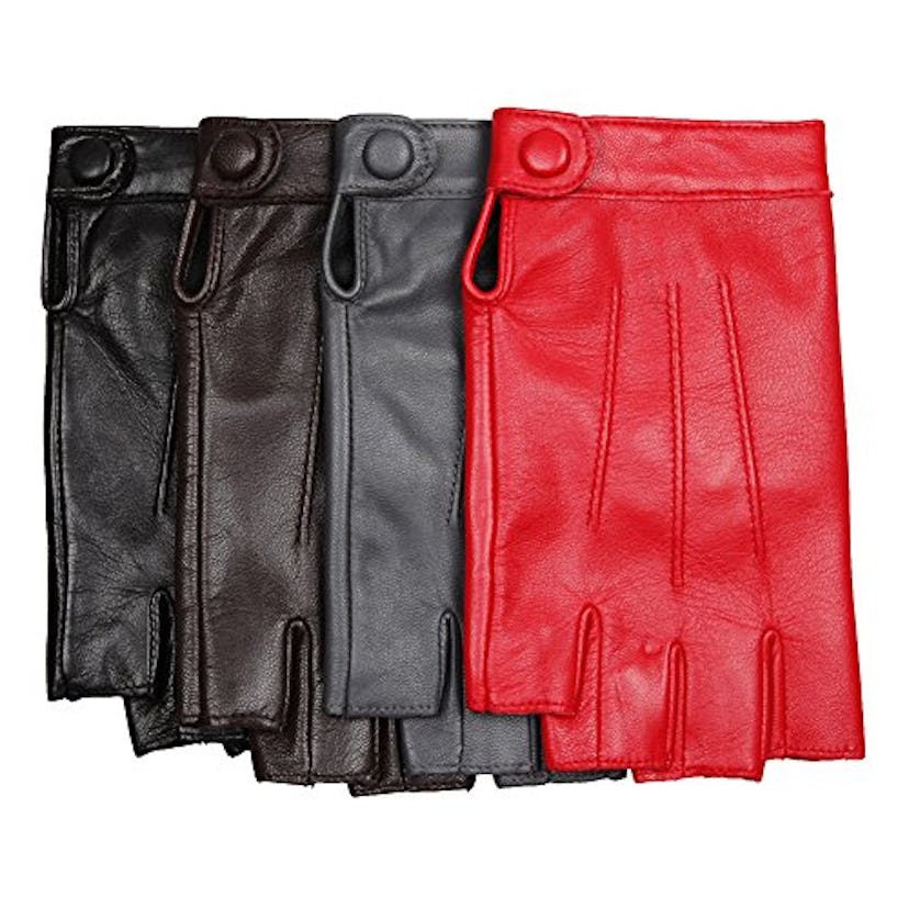 Women's Fingerless Lambskin Leather Driving Gloves