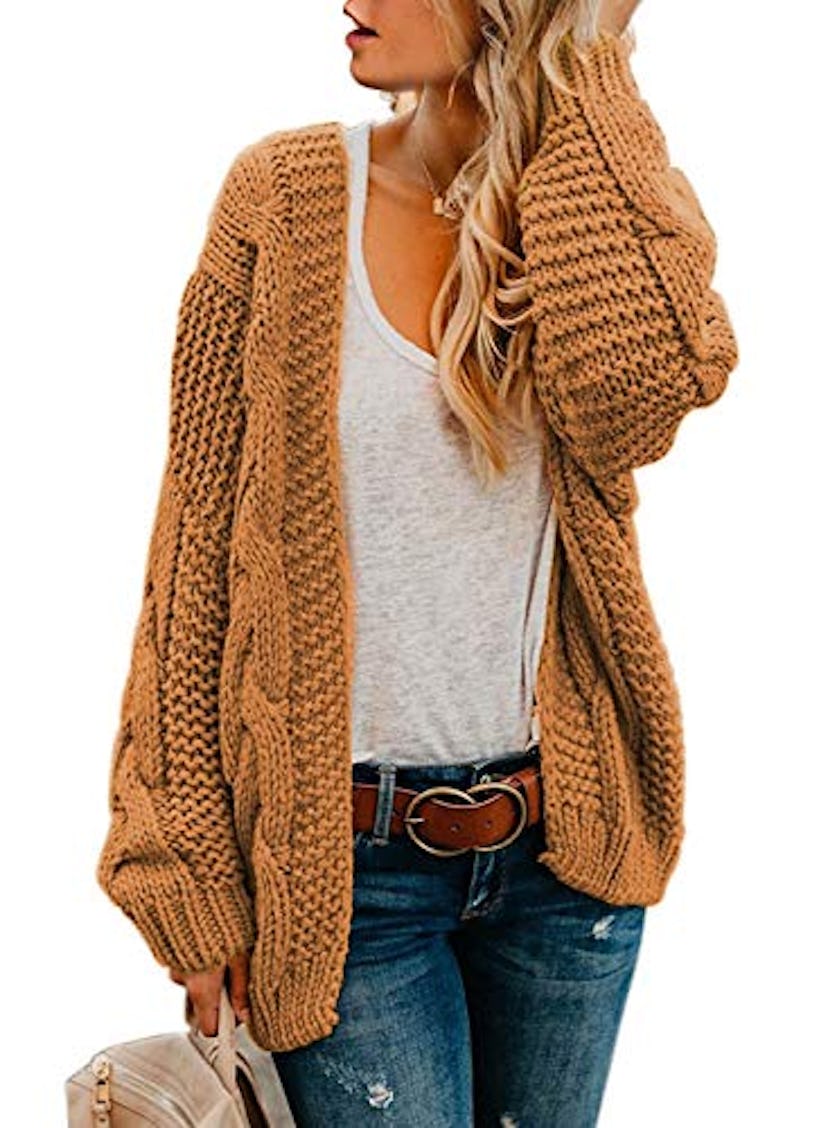 Dokotoo Womens Winter Open Front Long Sleeve Chunky Cable Cardigan 