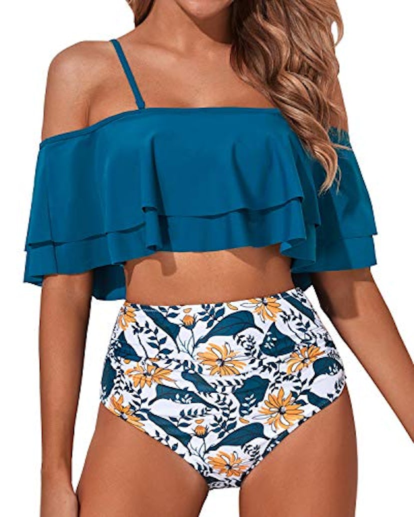 Two-Piece Off-Shoulder Ruffled Crop Bikini