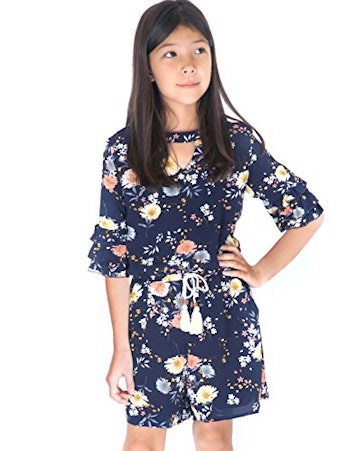 Smukke Printed Tier Ruffle Sleeves Romper with Pockets
