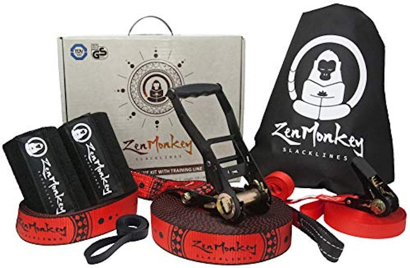 ZenMonkey Slackline Kit With Overhead Training Line 