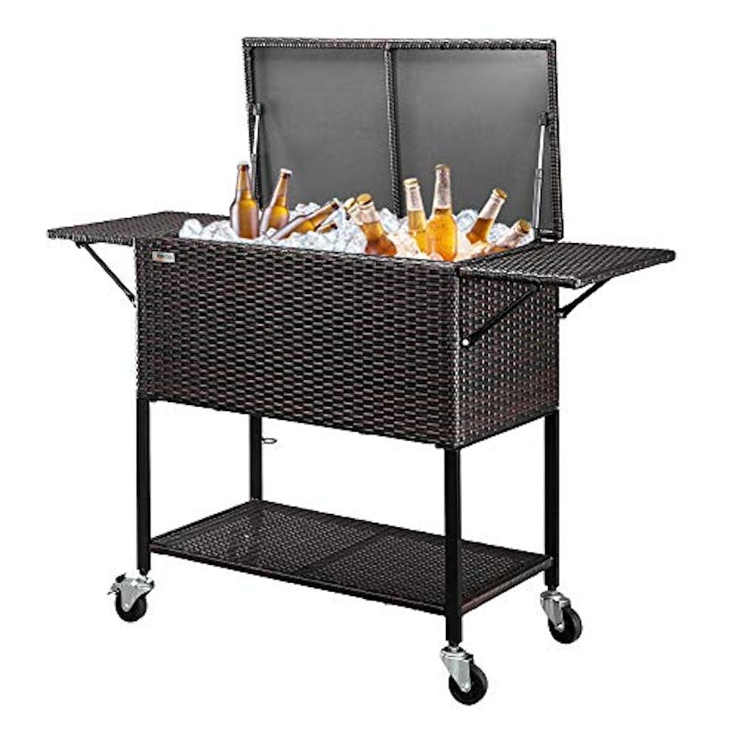 VINGLI Portable Wicker Cooler Trolley