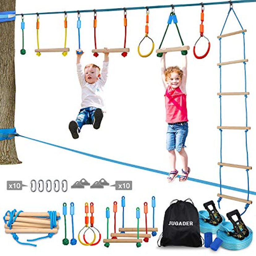 Jugader Ninja Slackline With Ladders, Monkey Bars, and Gym Rings 