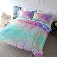 Blessliving 3-Piece Pastel Rainbow Marble Comforter Set