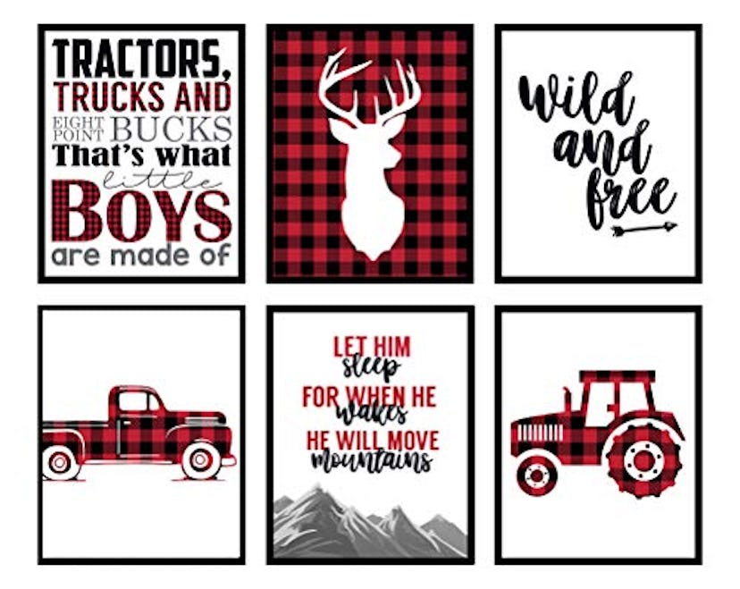 Silly Goose Buffalo Plaid Deer Tractor Truck Themed Children Wall Decor