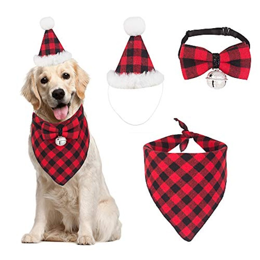 ADOGGYGO Christmas Dog Bandana Hat Bow tie Set 