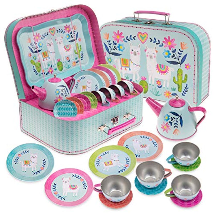 Jewelkeeper 15 Piece Kids Pretend Toy Tin Tea Set 