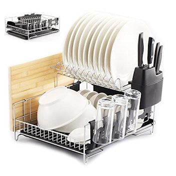 SANNO Expandable Dish Drying Rack Over The Sink Dish Drainer Dish Rack in  Sink or On Counter with Utensil Silverware Storage Hol
