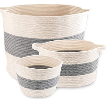 Little Hippo 3pc Large Cotton Rope Toy Storage Baskets