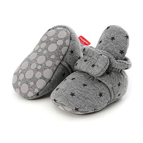 Babelvit Newborn Baby Boy Girl Soft Fleece Booties Stay On Infant Slippers Socks Shoe Non Skid Gripper Toddler First Walkers Winter Ankle Crib Shoes 
