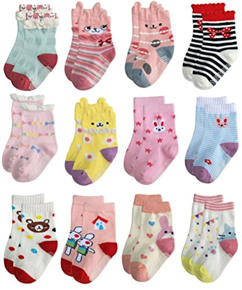 RATIVE Anti-Slip Crew Socks for Girls