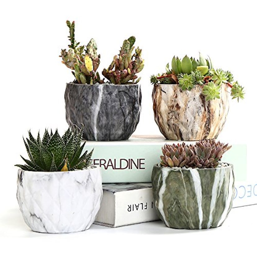 Sun-E Marble Ceramic Flower Pots (Set Of 4)