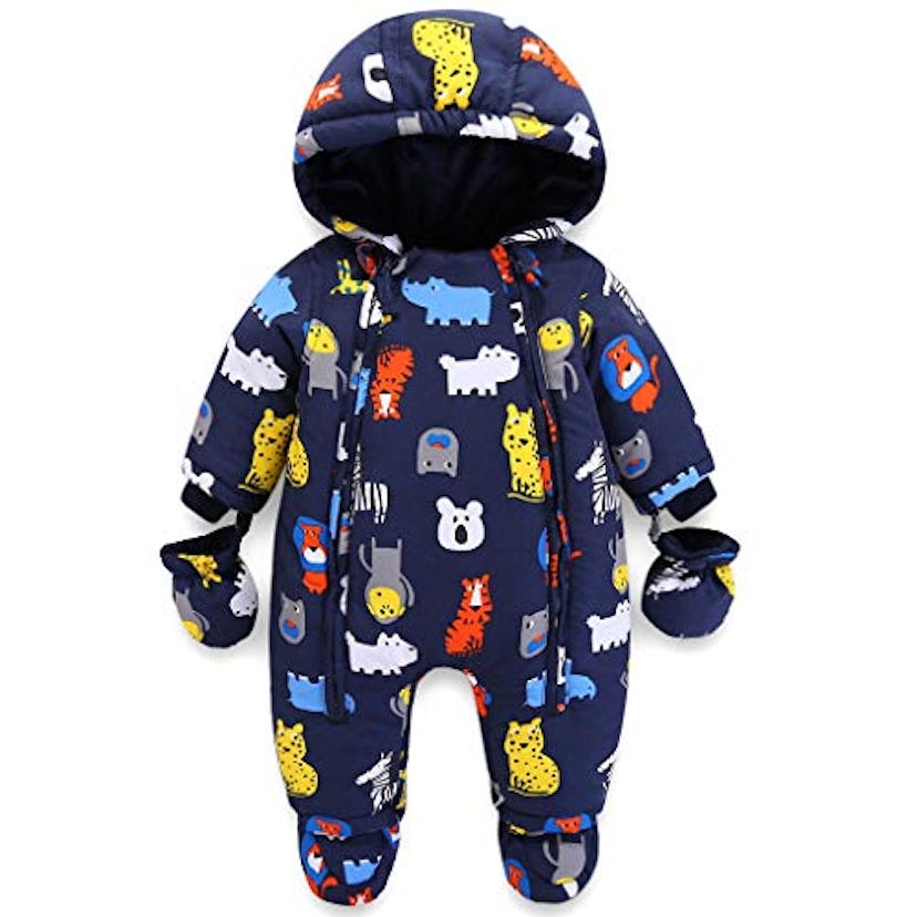 Hooded Baby Snowsuit with Gloves and Booties