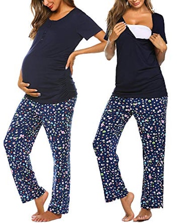 Ekouaer Printed Nursing Pajama Set