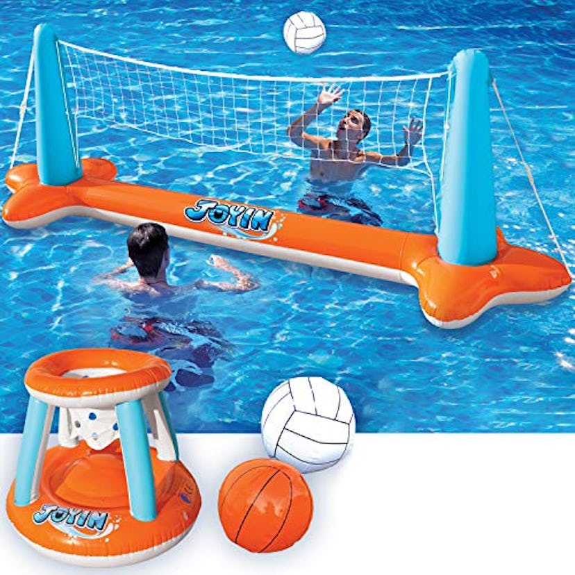 JOYIN Inflatable Volleyball Net and Basketball Hoops Pool Float Set