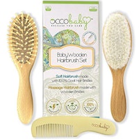 OCCObaby 3-Piece Wooden Baby Hair Brush and Comb Set for Newborns and Toddlers