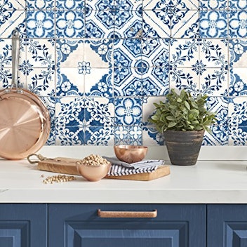 RoomMates Blue Mediterranian Tile Peel and Stick Wallpaper