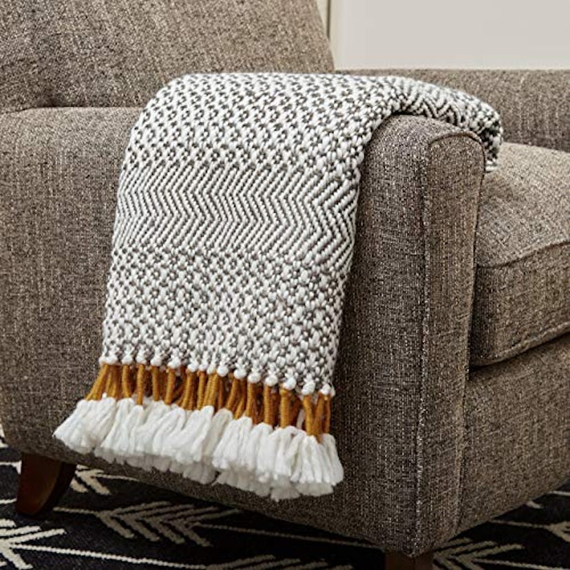 Rivet Modern Hand-Woven Stripe Fringe Throw Blanket