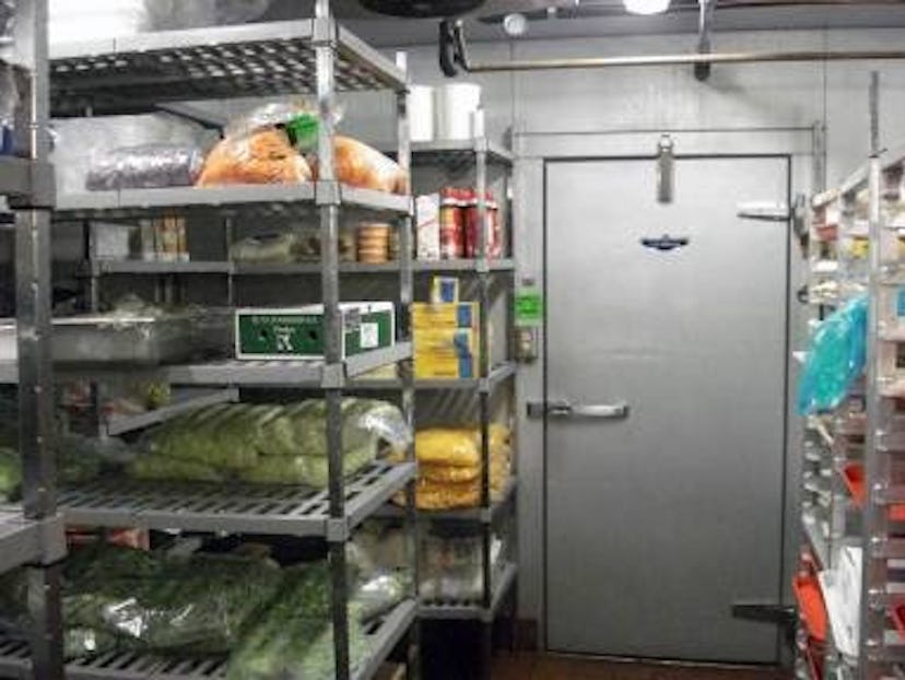 A walk-in fridge of a restaurant