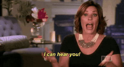 A GIF of a brunette woman saying 'I can hear you!'