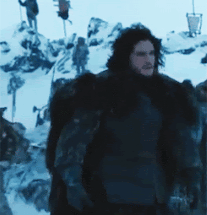 A GIF of Kit Harrington as John Snow in the show Game of Thrones walking