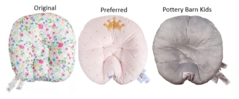 Recalled Boppy Original Newborn Lounger (left), Boppy Preferred Newborn Lounger (middle), and Potter...