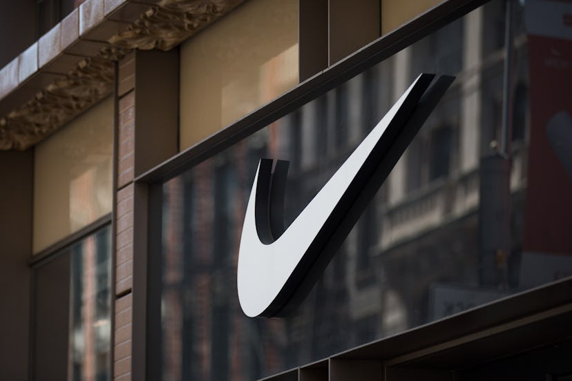 The Nike logo displayed on the store.