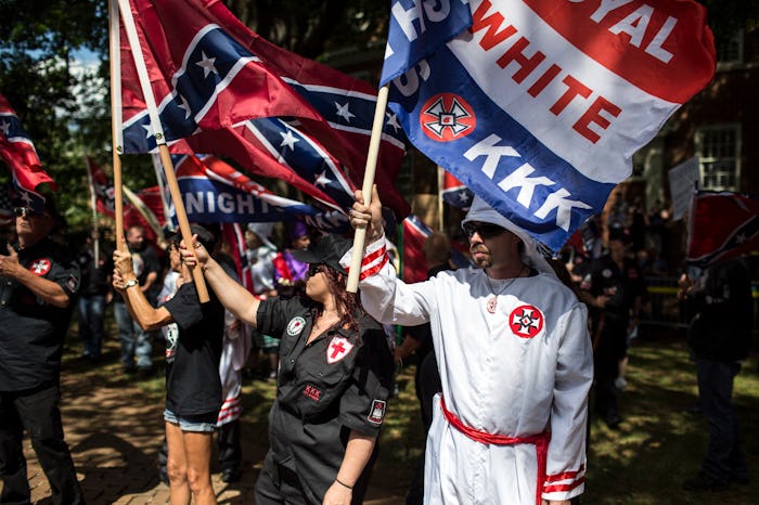 Protesters waving flags against the white supremacist rally in Charlottesville